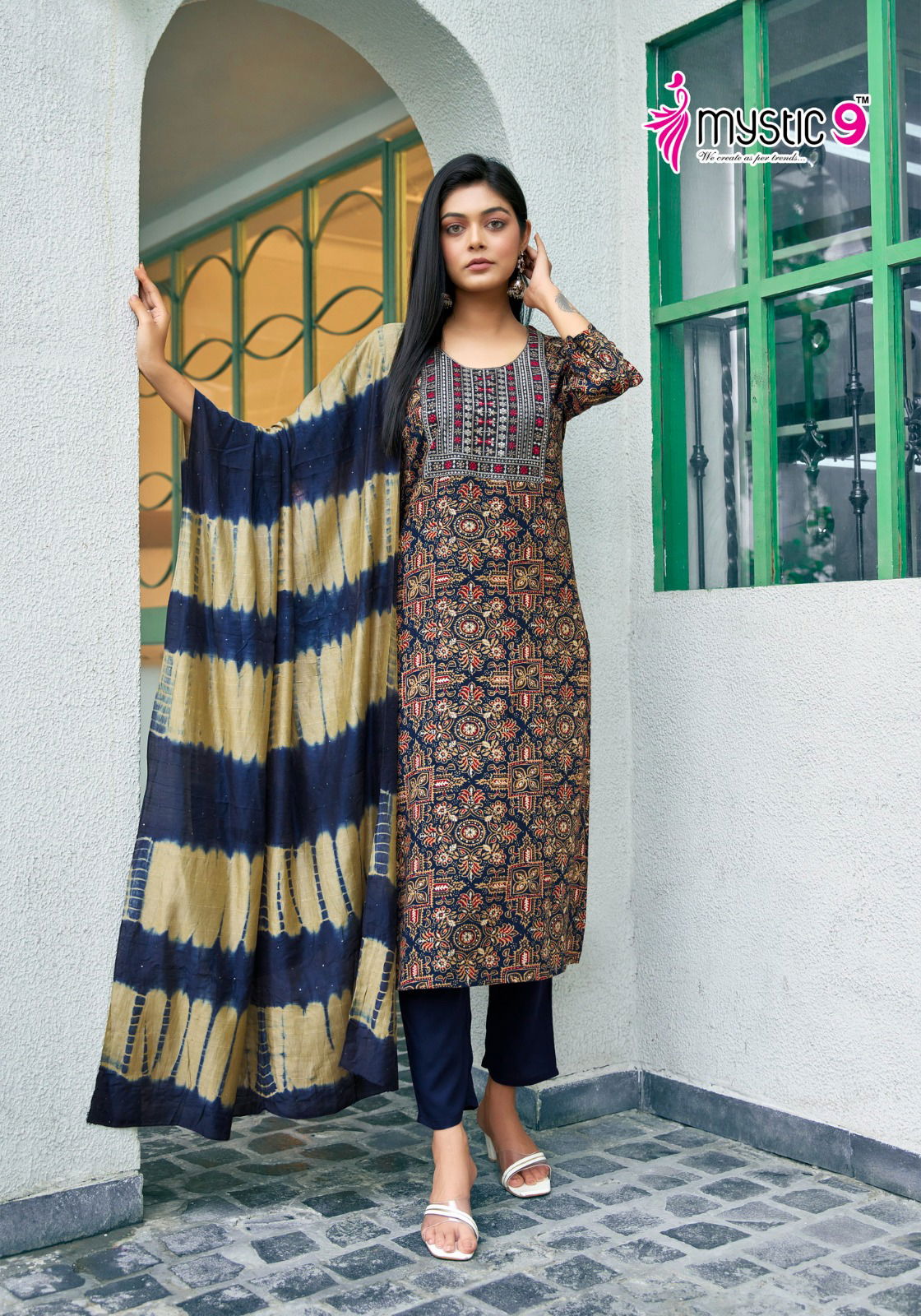Sabri Vol 1 By Mystic 9 Rayon Printed Kurti With Bottom Dupatta Wholesalers In Delhi

